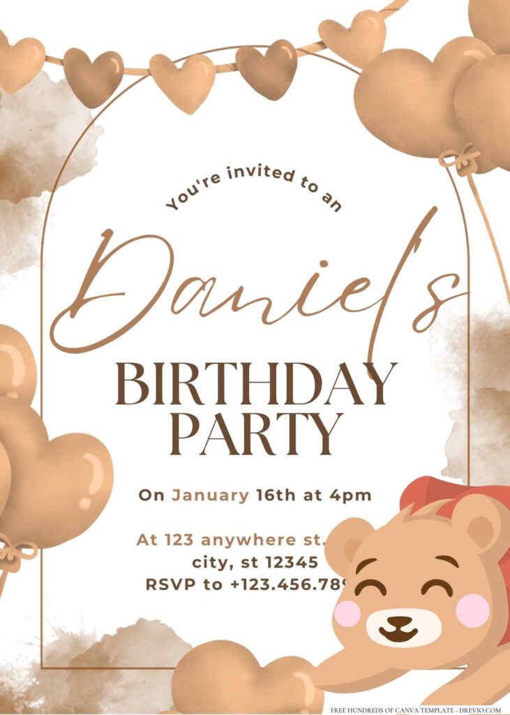 FREE Editable Brown Teddy Birthday Invitation