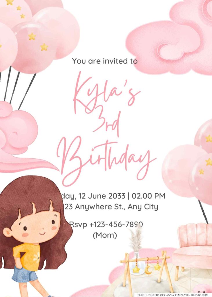 FREE Editable Cute Girl Birthday Invitation