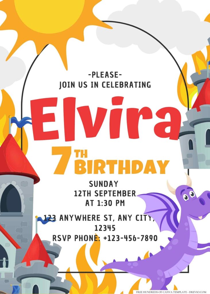 FREE Editable Dragon Castle Birthday Invitation