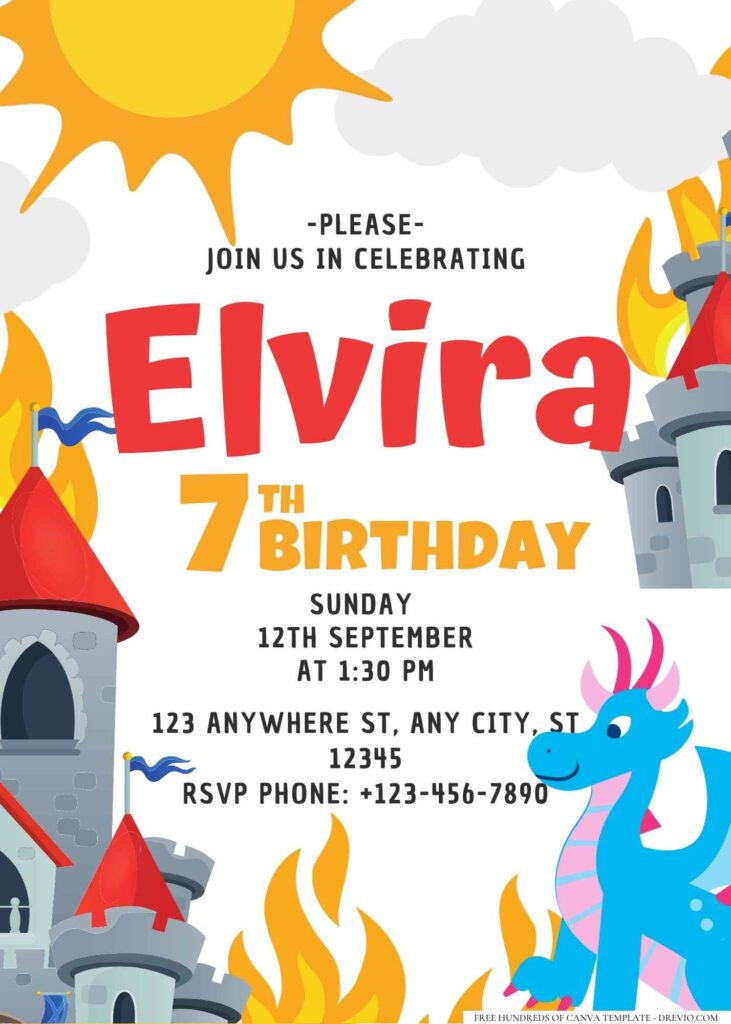 FREE Editable Dragon Castle Birthday Invitation