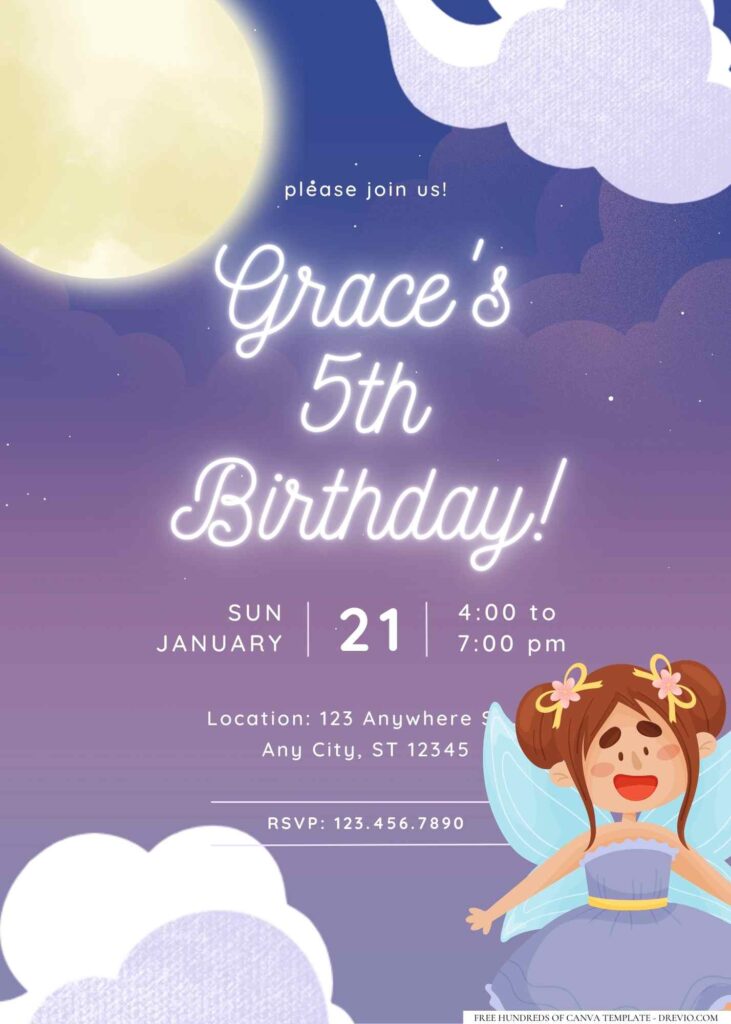 FREE Editable Fairy Dark Blue Sky Birthday Invitation