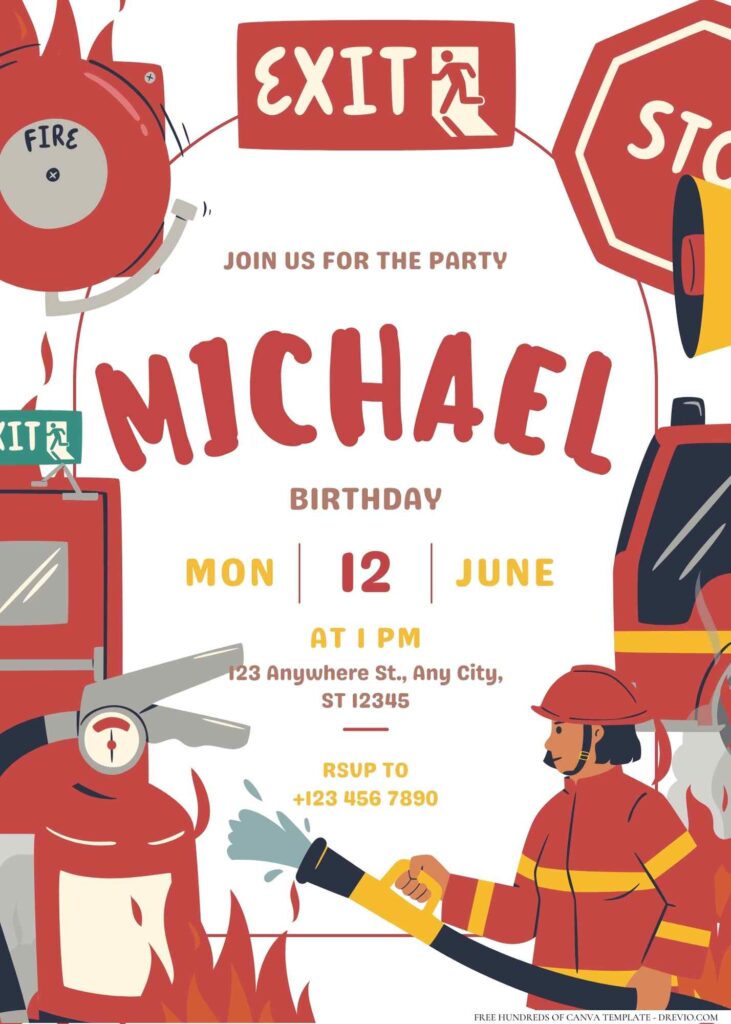 FREE Editable FireFighter Birthday Invitation