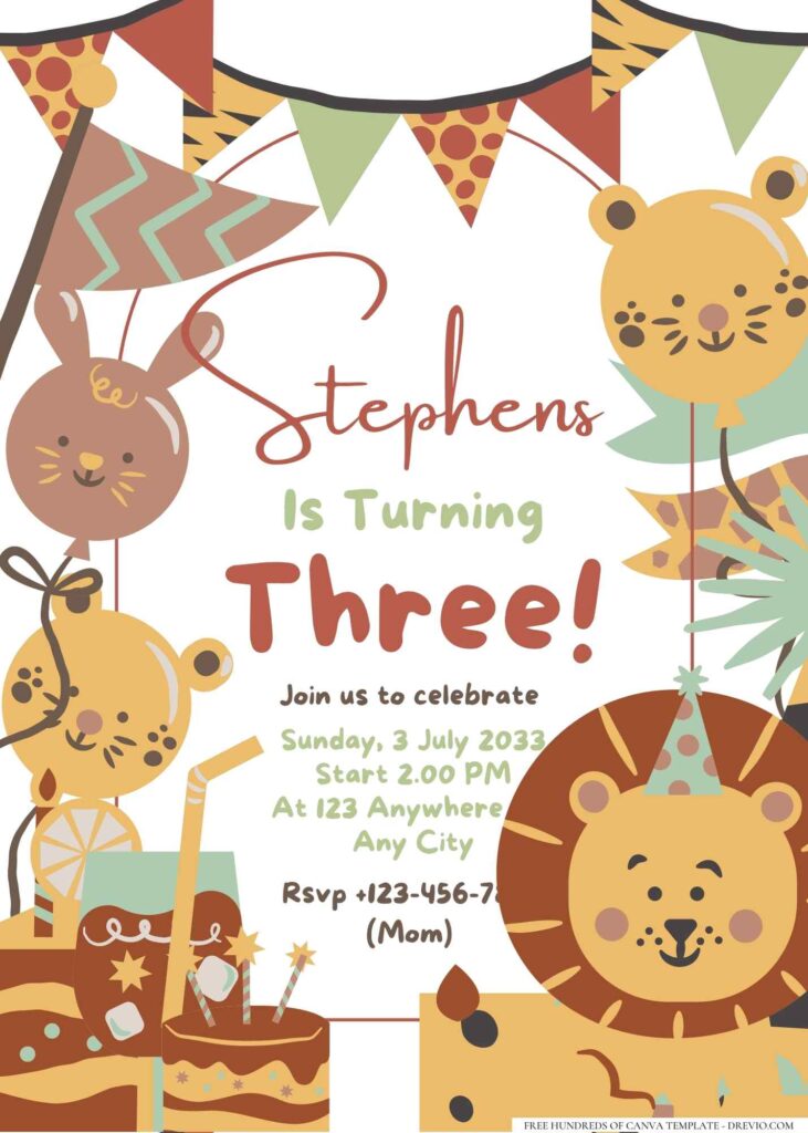 FREE Editable Hand drawn Cute Animal Birthday Invitation