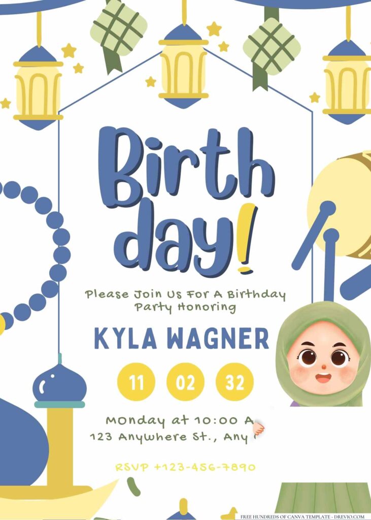 FREE Editable Hijab Kids Birthday Invitation 