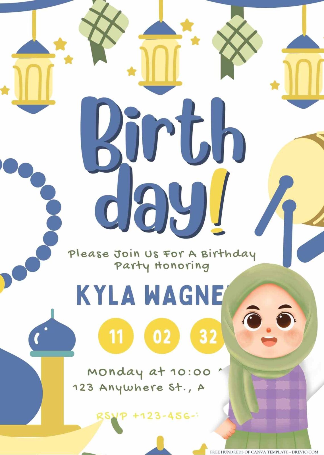 FREE Editable Hijab Kids Birthday Invitation