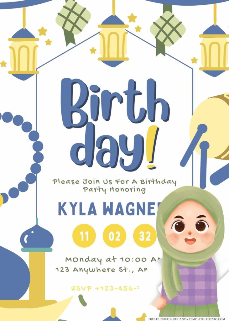 FREE Editable Hijab Kids Birthday Invitation 