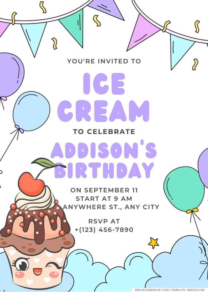 FREE Editable Ice Cream Birthday Invitation