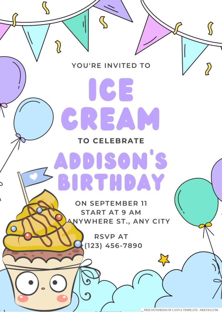 FREE Editable Ice Cream Birthday Invitation