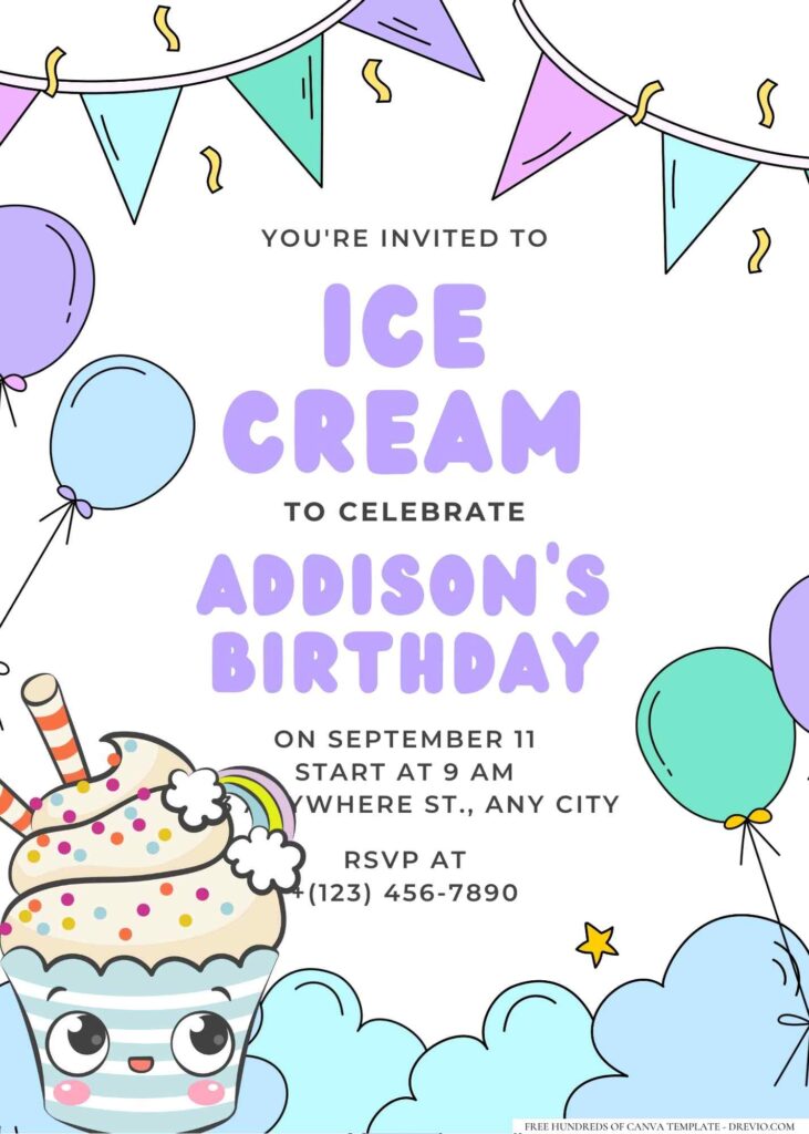 FREE Editable Ice Cream Birthday Invitation