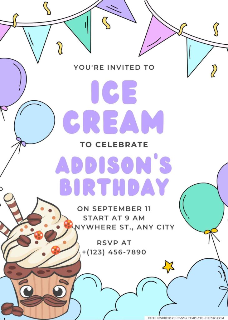 FREE Editable Ice Cream Birthday Invitation