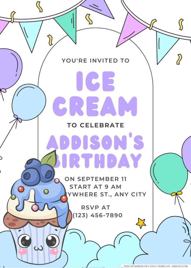 FREE Editable Ice Cream Birthday Invitation