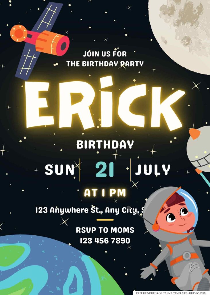 FREE Editable Little Astronaut Birthday Invitation
