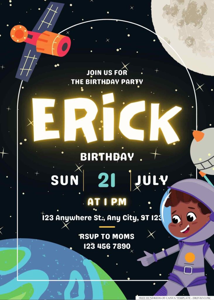 FREE Editable Little Astronaut Birthday Invitation
