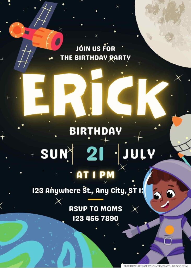 FREE Editable Little Astronaut Birthday Invitation