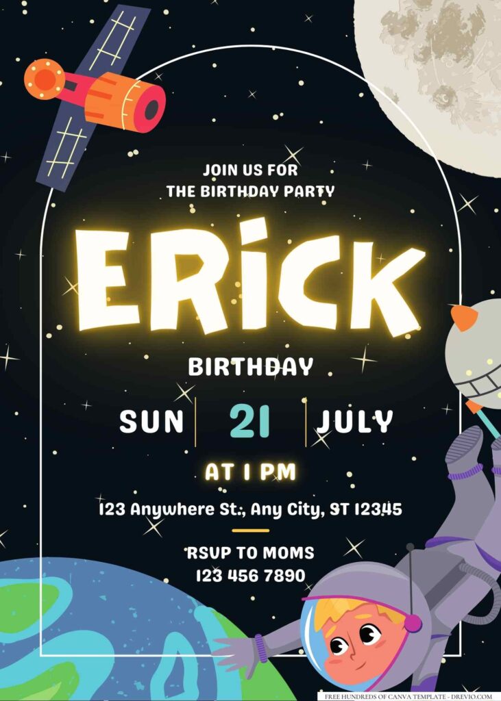 FREE Editable Little Astronaut Birthday Invitation