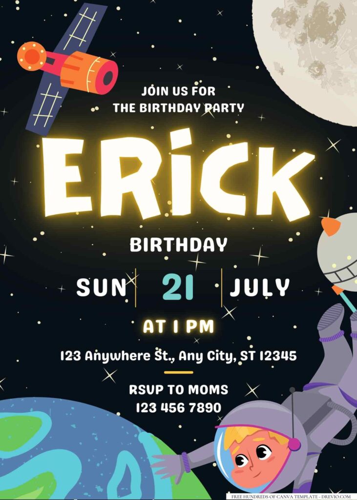 FREE Editable Little Astronaut Birthday Invitation