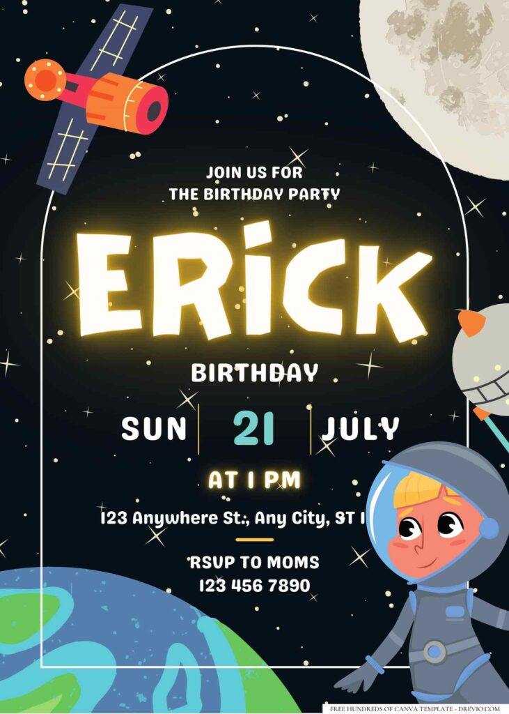 FREE Editable Little Astronaut Birthday Invitation