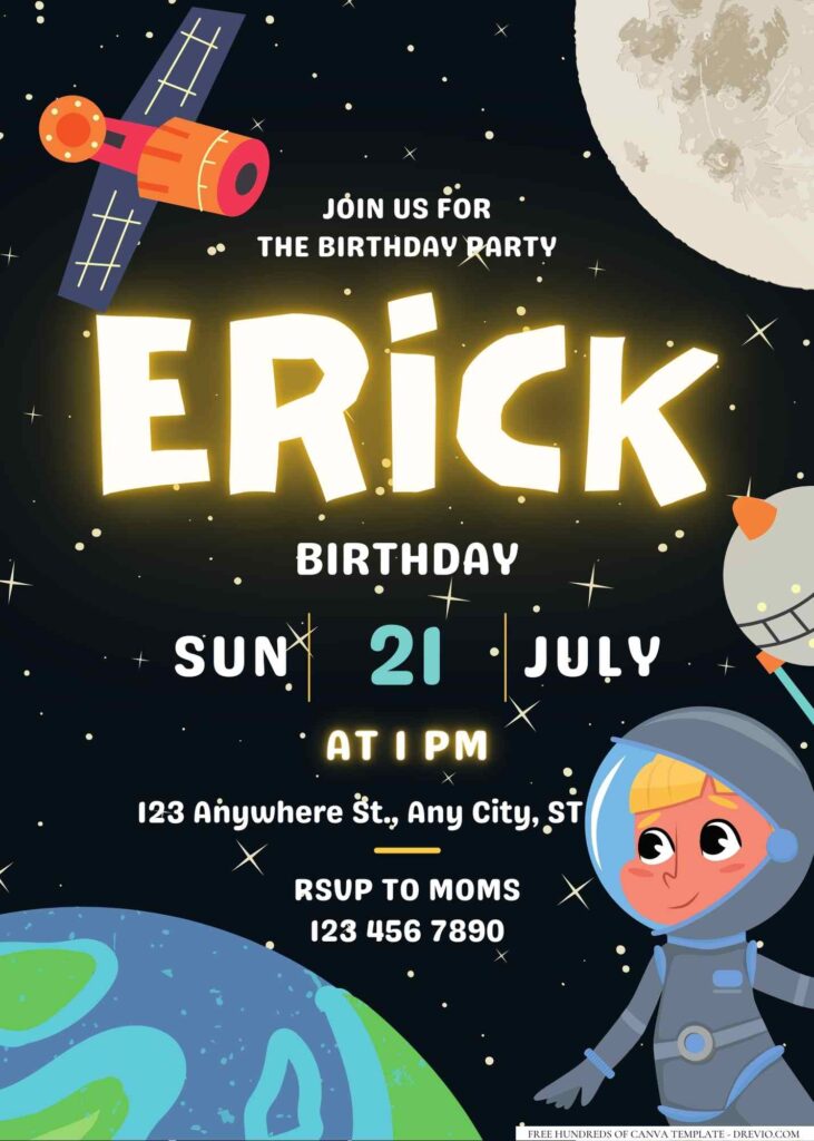 FREE Editable Little Astronaut Birthday Invitation