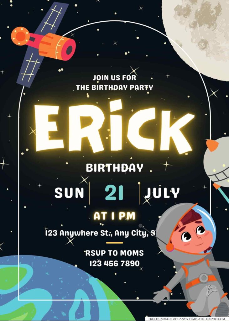 FREE Editable Little Astronaut Birthday Invitation