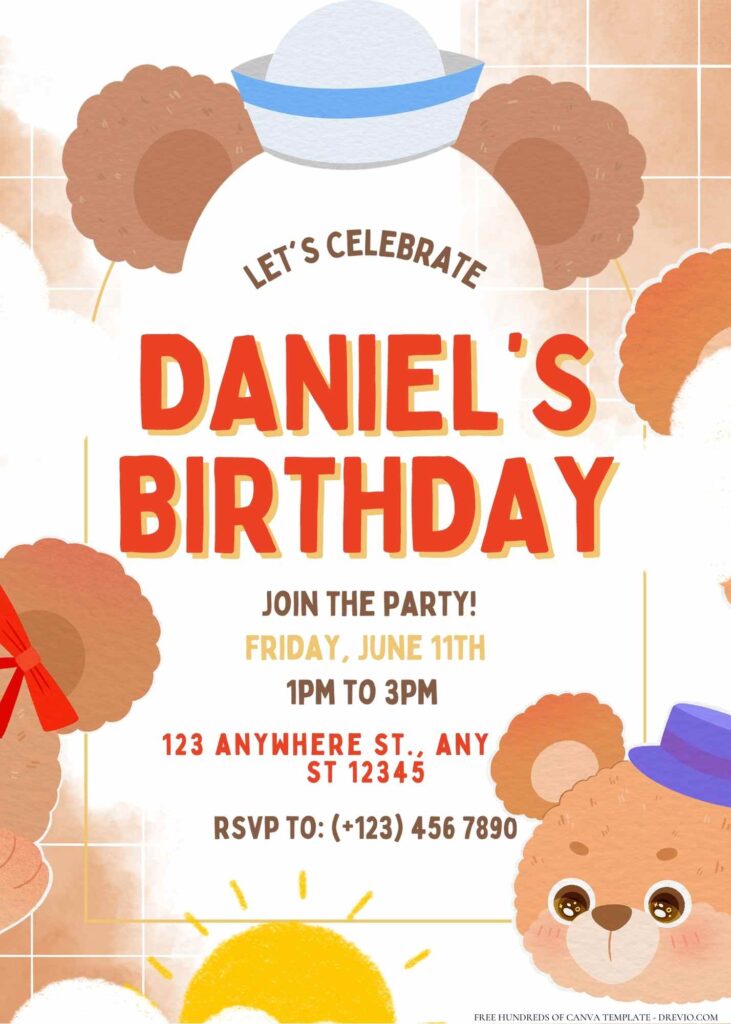 FREE Editable Little Bear Picnic Birthday Invitation