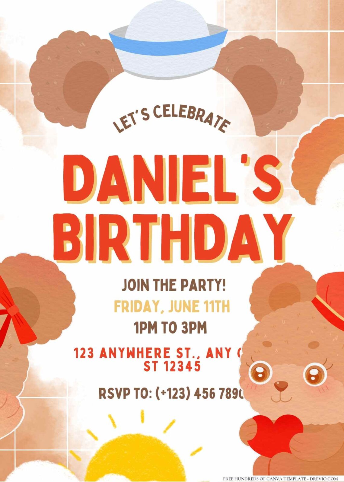 FREE Editable Little Bear Picnic Birthday Invitation