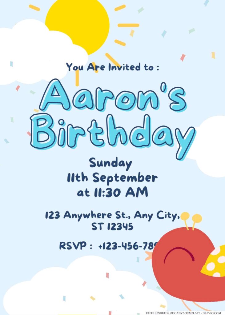 FREE Editable Little Bird Birthday Invitation