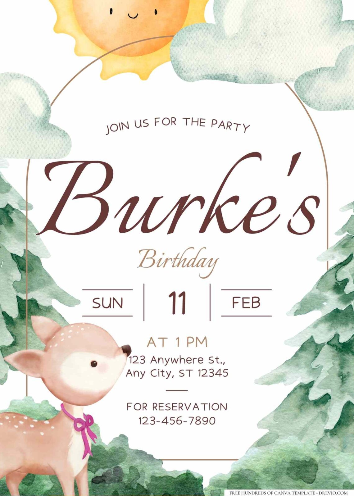 FREE Editable Little Deer Birthday Invitation
