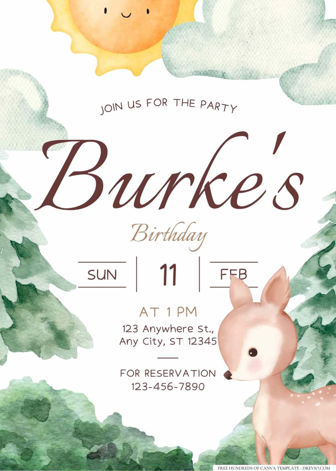 FREE Editable Little Deer Birthday Invitation