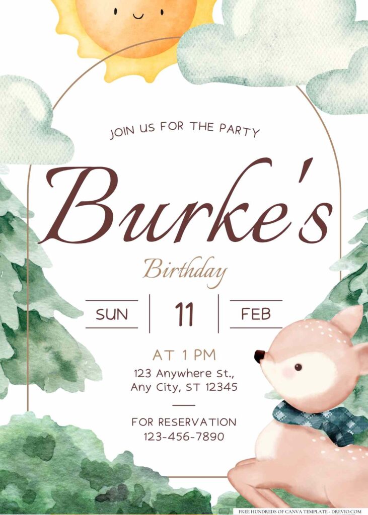 FREE Editable Little Deer Birthday Invitation