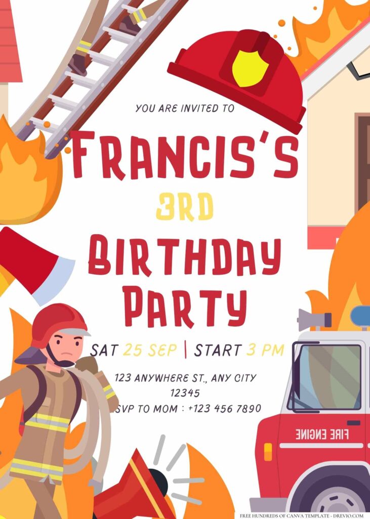 FREE Editable Little Firefighter Birthday Invitation