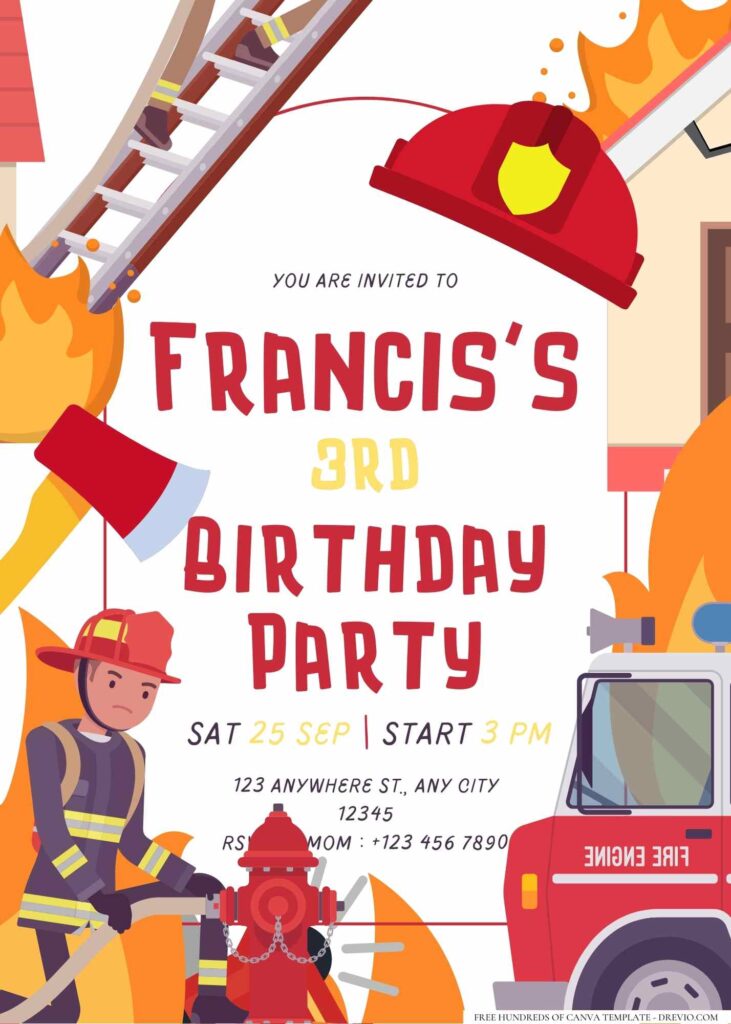 FREE Editable Little Firefighter Birthday Invitation