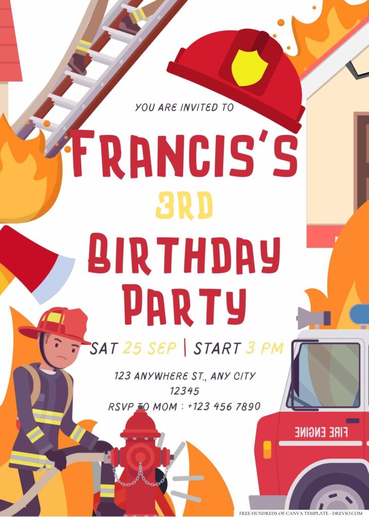 FREE Editable Little Firefighter Birthday Invitation