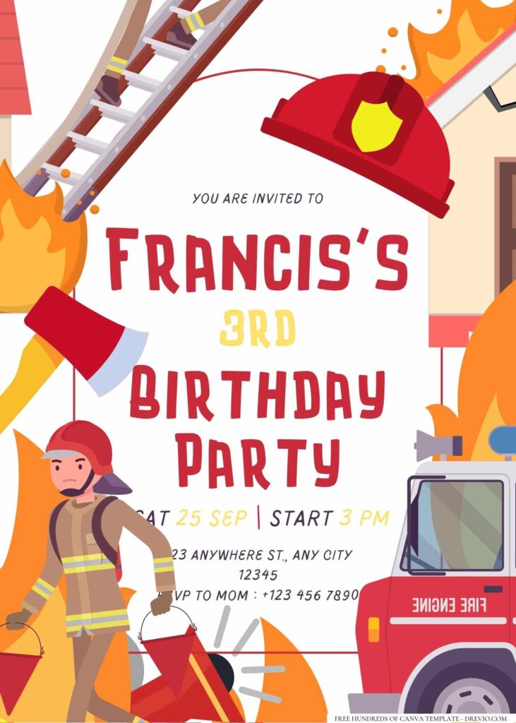 FREE Editable Little Firefighter Birthday Invitation