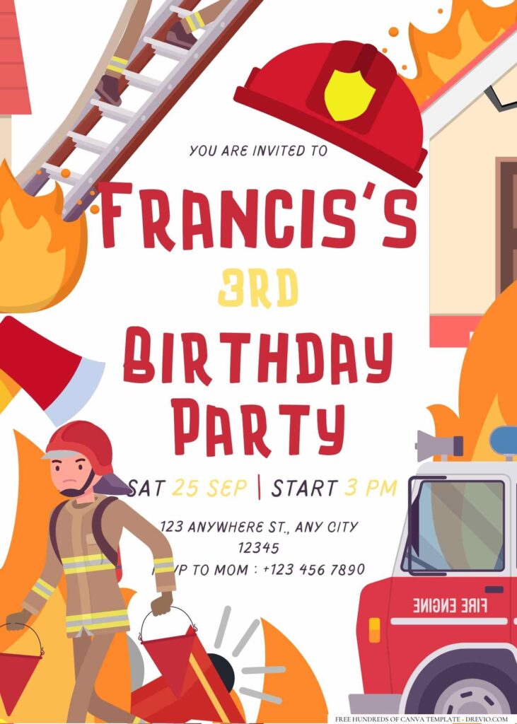 FREE Editable Little Firefighter Birthday Invitation