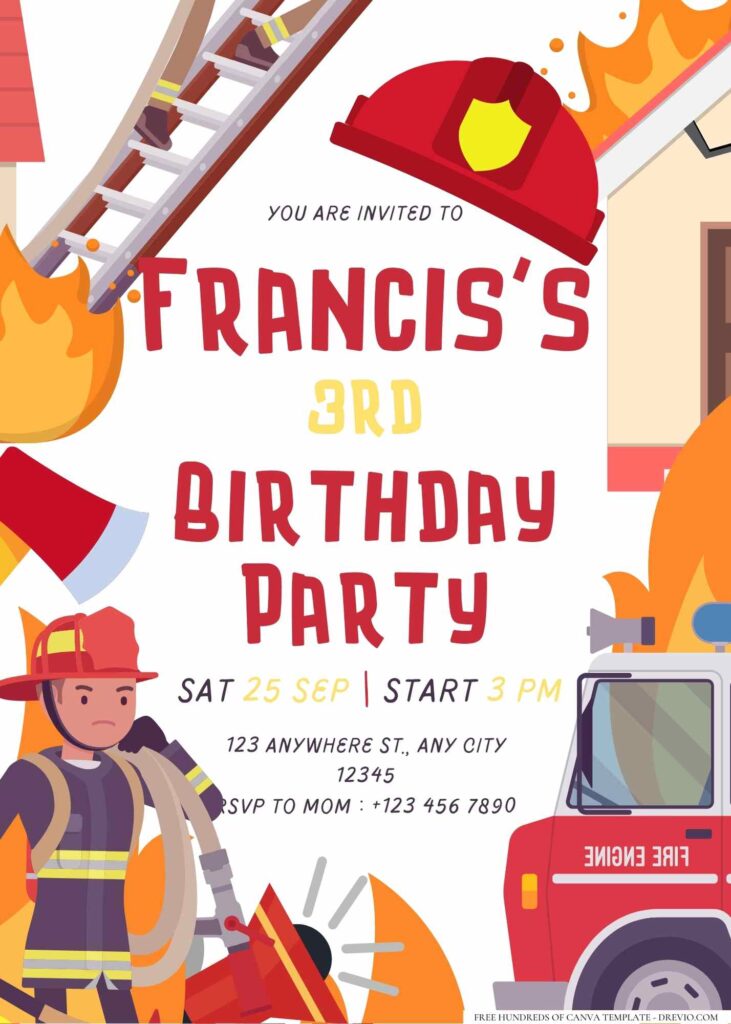 FREE Editable Little Firefighter Birthday Invitation