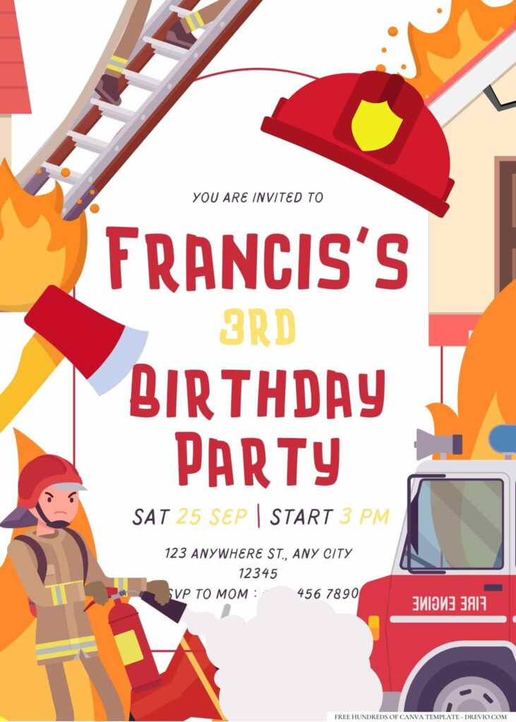 FREE Editable Little Firefighter Birthday Invitation