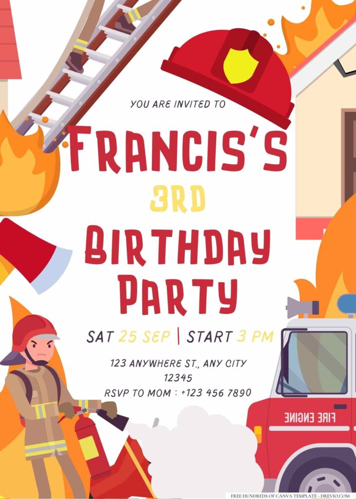 FREE Editable Little Firefighter Birthday Invitation