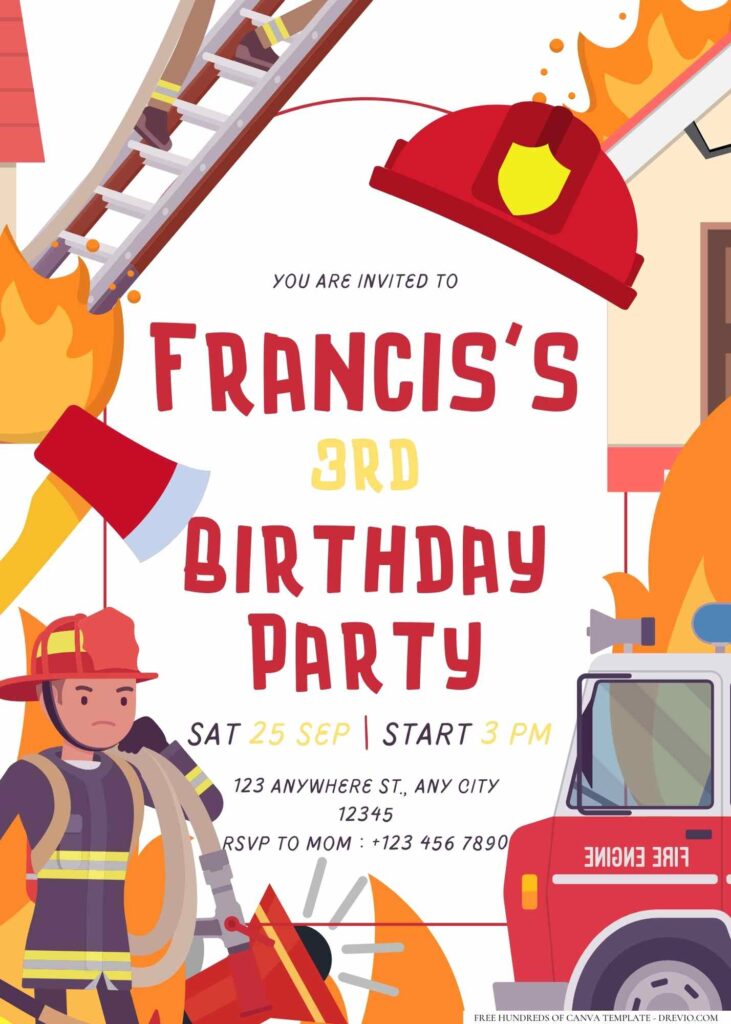 FREE Editable Little Firefighter Birthday Invitation