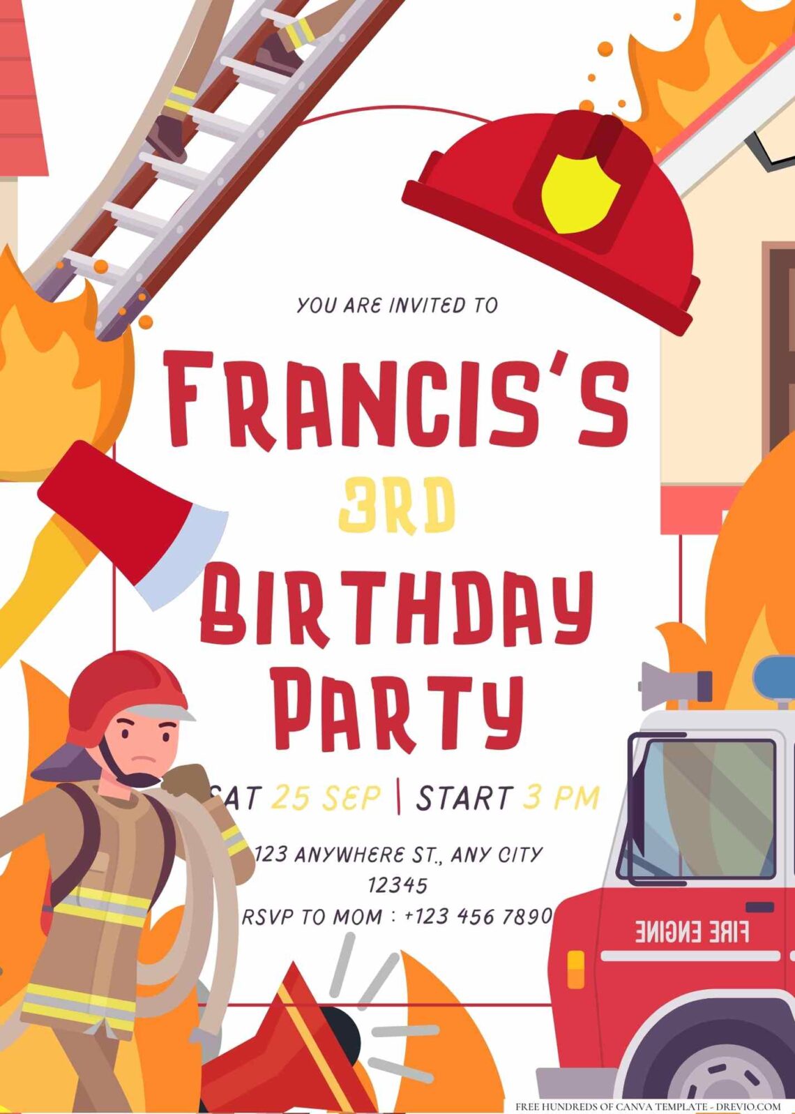 FREE Editable Little Firefighter Birthday Invitation