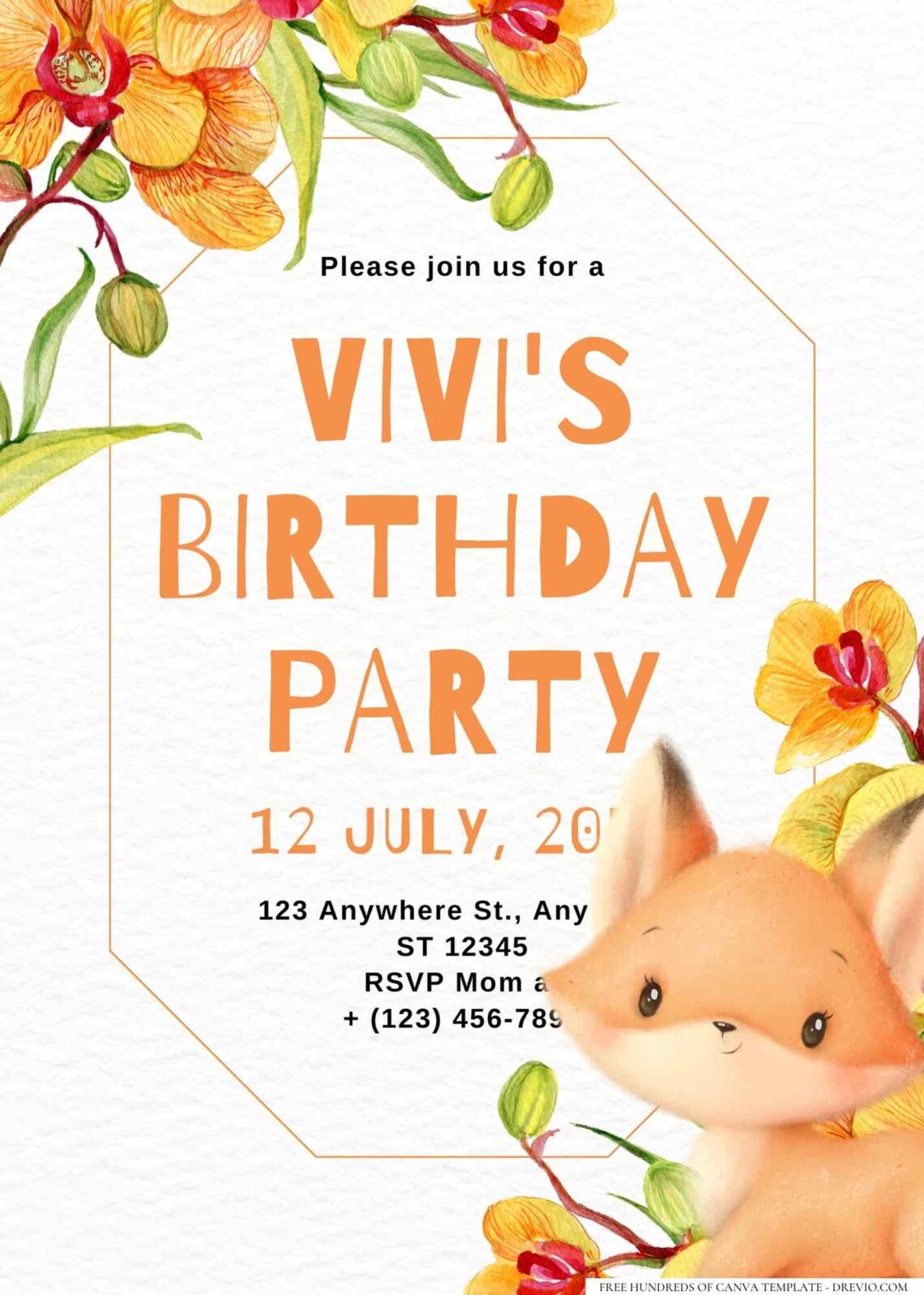 FREE Editable Little Fox Birthday Invitation
