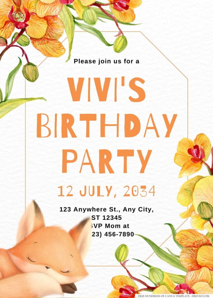 FREE Editable Little Fox Birthday Invitation