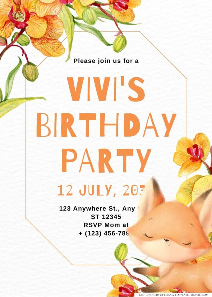 FREE Editable Little Fox Birthday Invitation