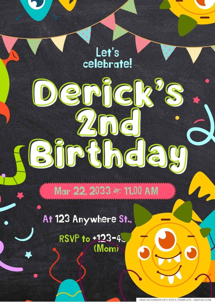 FREE Editable Little Monster Birthday Invitation