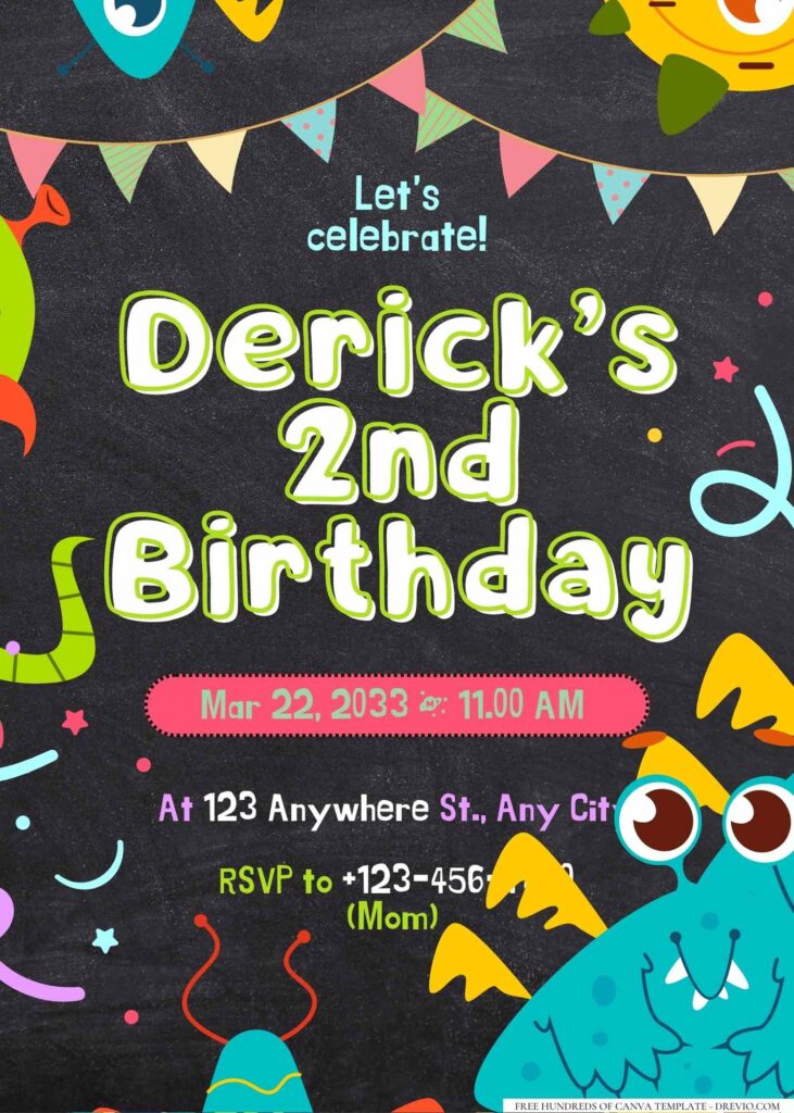 FREE Editable Little Monster Birthday Invitation