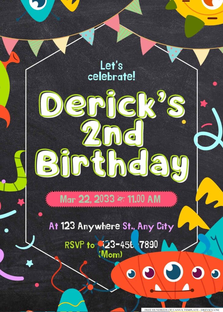 FREE Editable Little Monster Birthday Invitation