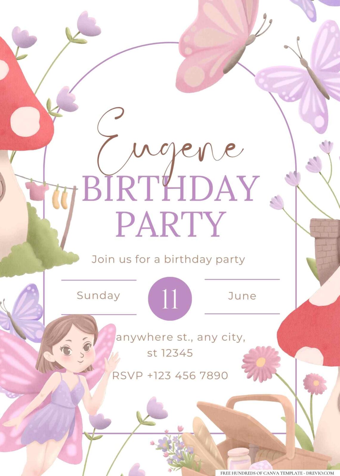 FREE Editable Little Purple Fairy Birthday Invitation