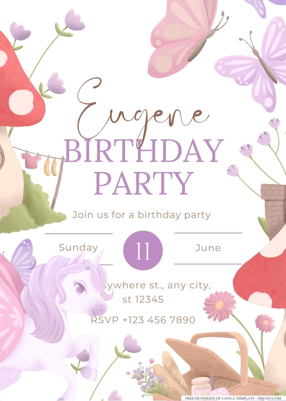 FREE Editable Little Purple Fairy Birthday Invitation