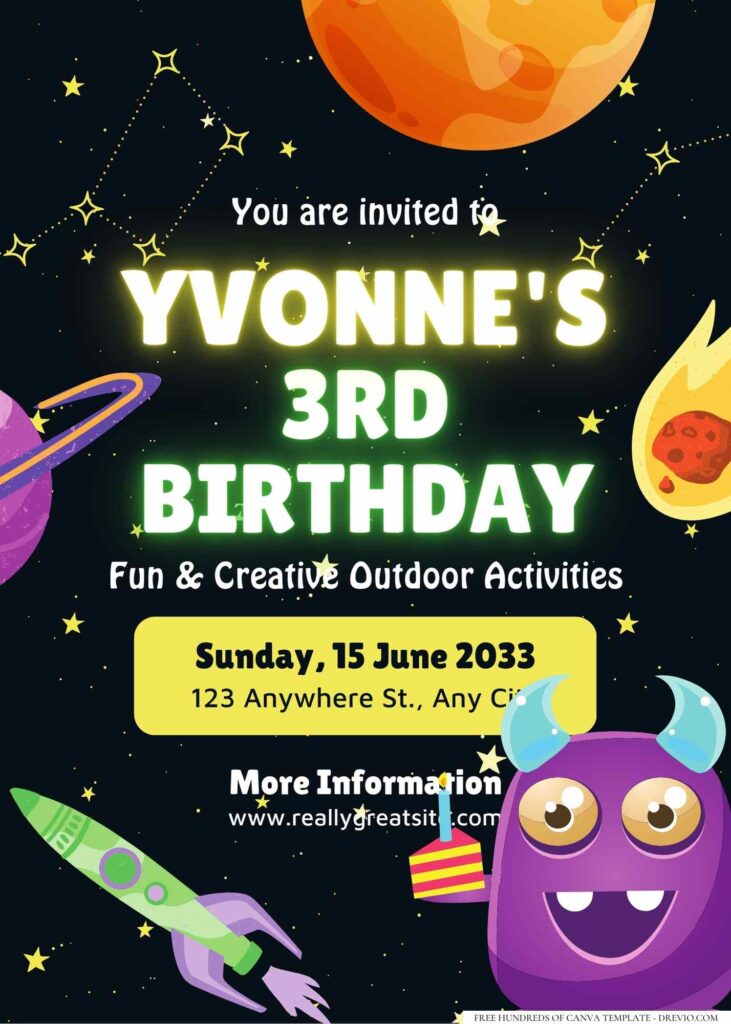 FREE Editable Monster Alien Birthday Invitation