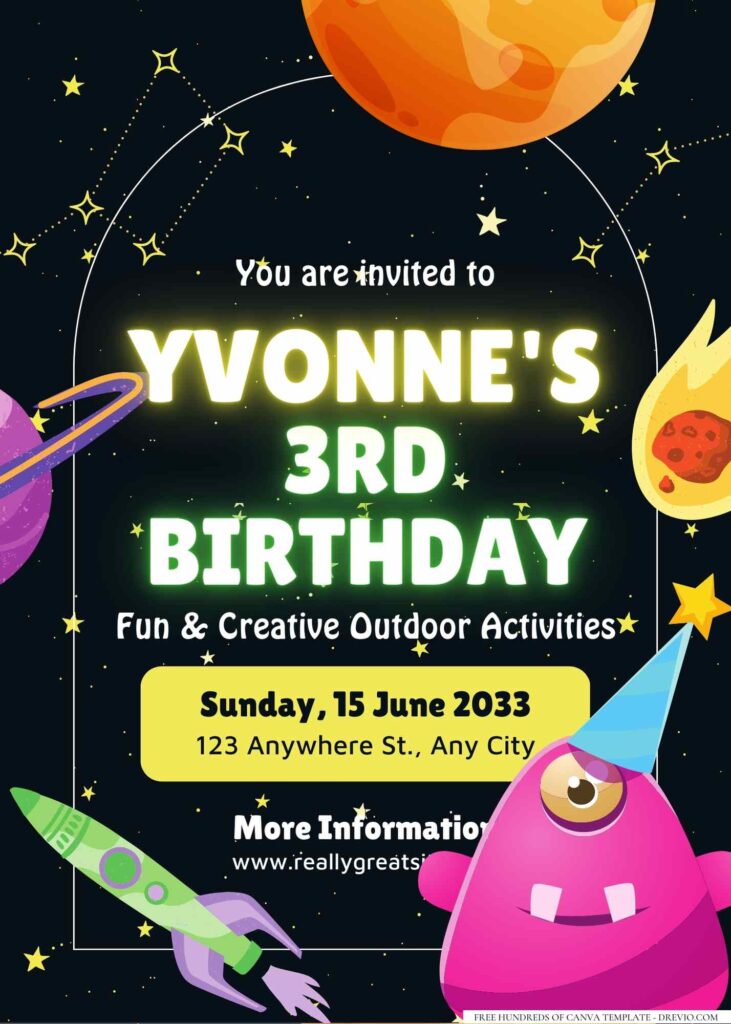 FREE Editable Monster Alien Birthday Invitation