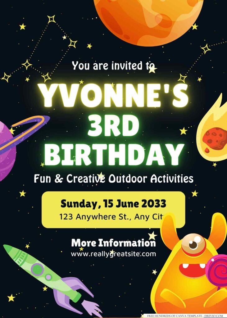 FREE Editable Monster Alien Birthday Invitation